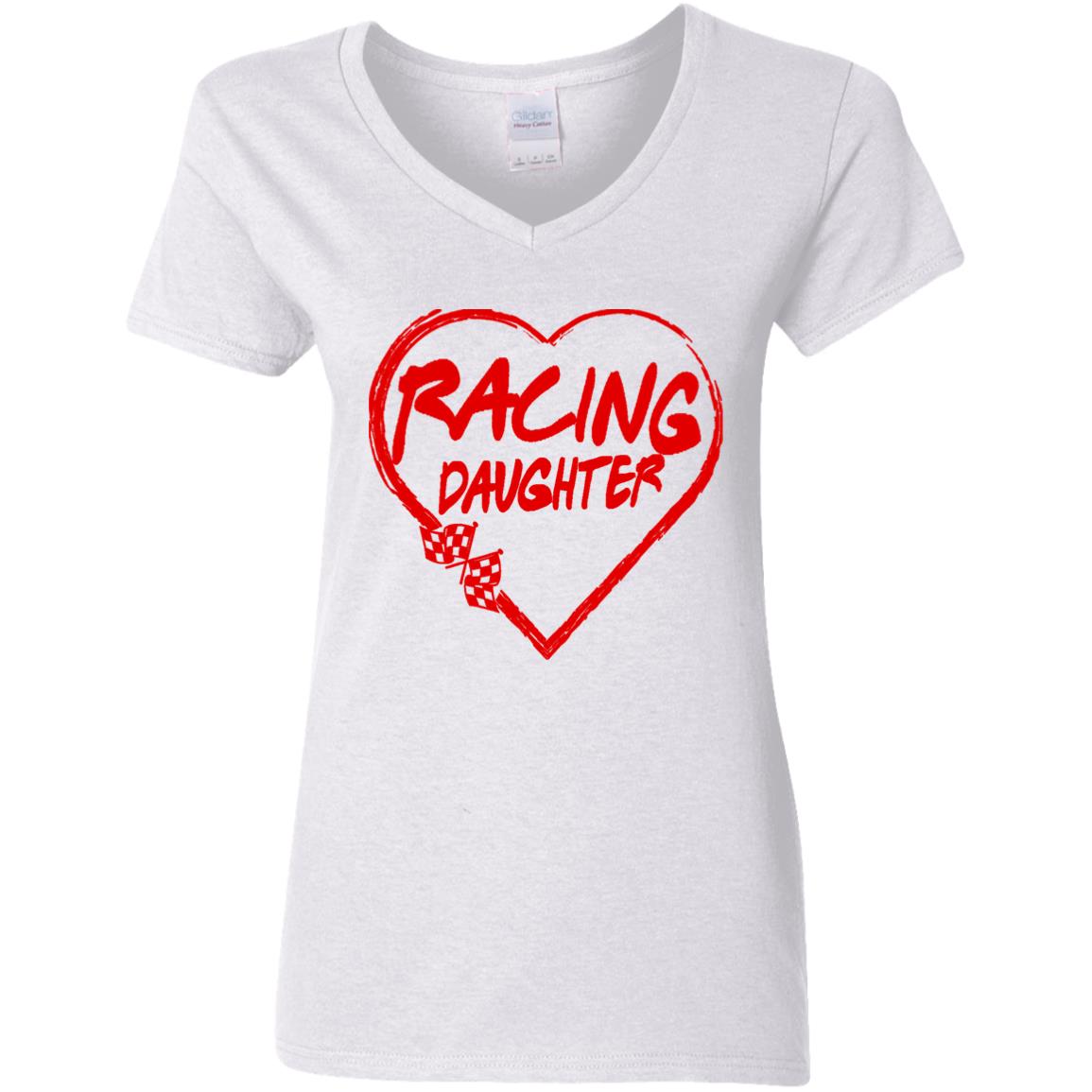 Racing Daughter Heart Ladies' 5.3 oz. V-Neck T-Shirt