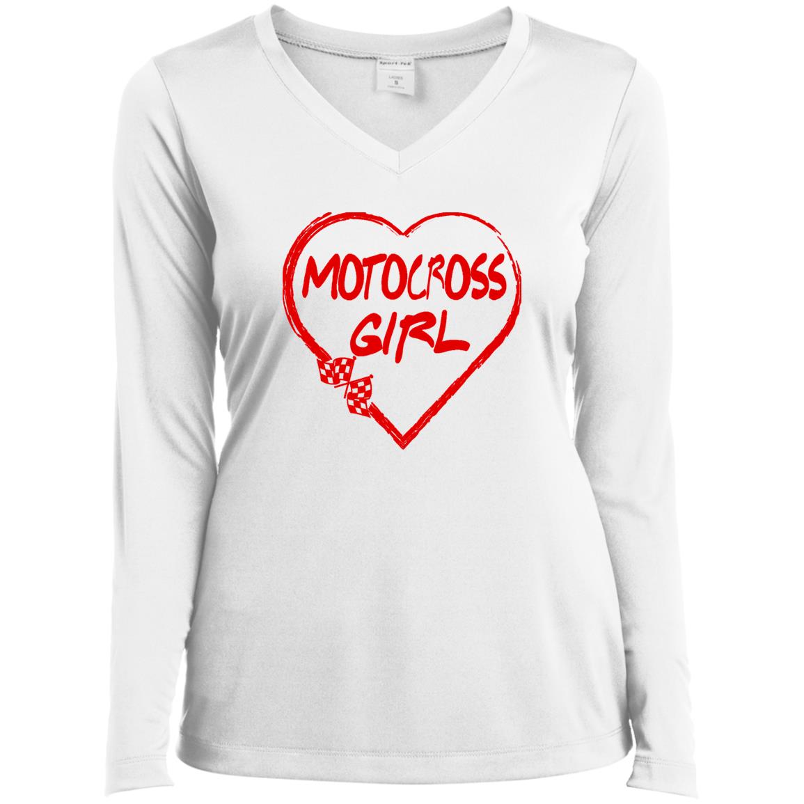 Motocross Girl Heart Ladies’ Long Sleeve Performance V-Neck Tee