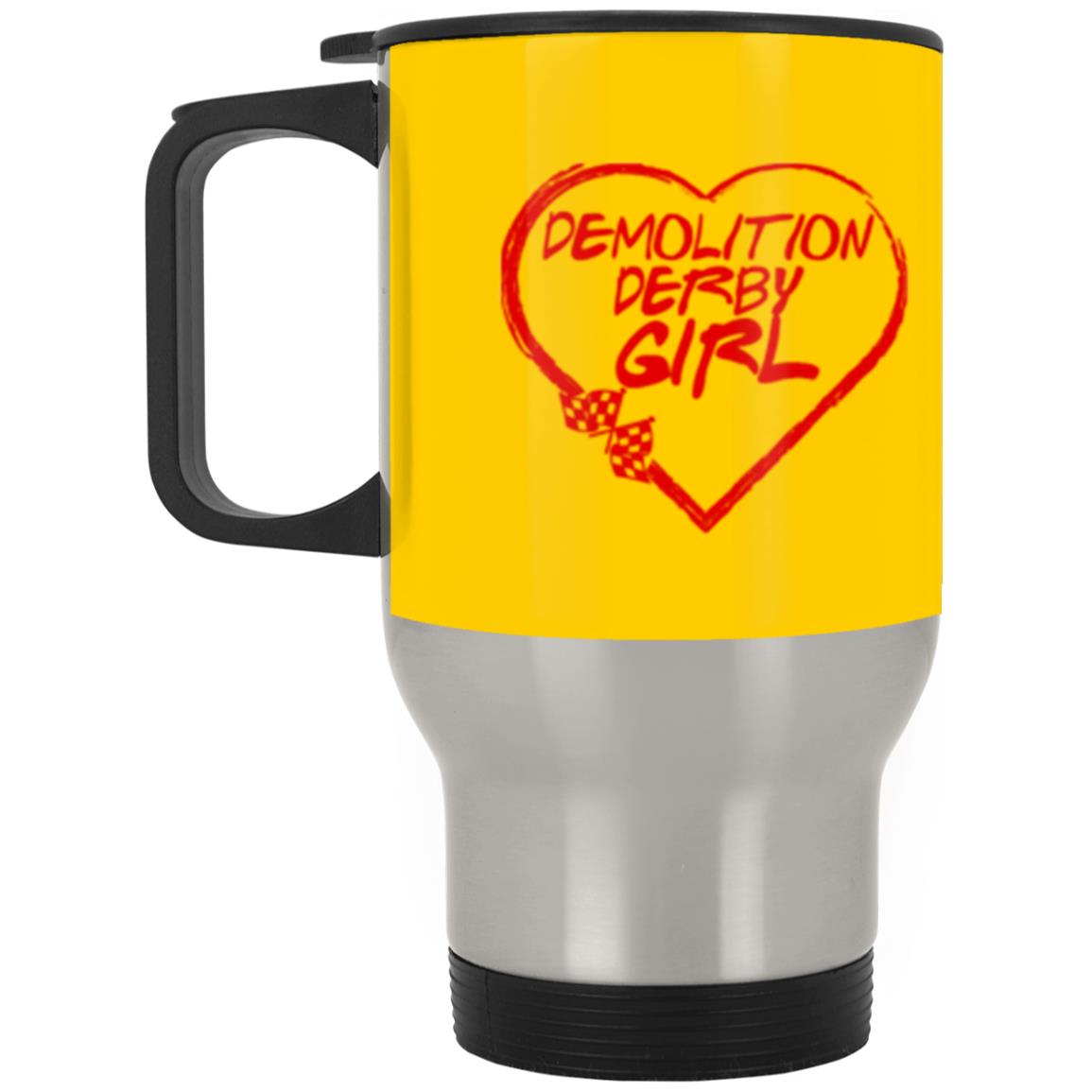 Demolition Derby Girl Heart Silver Stainless Travel Mug