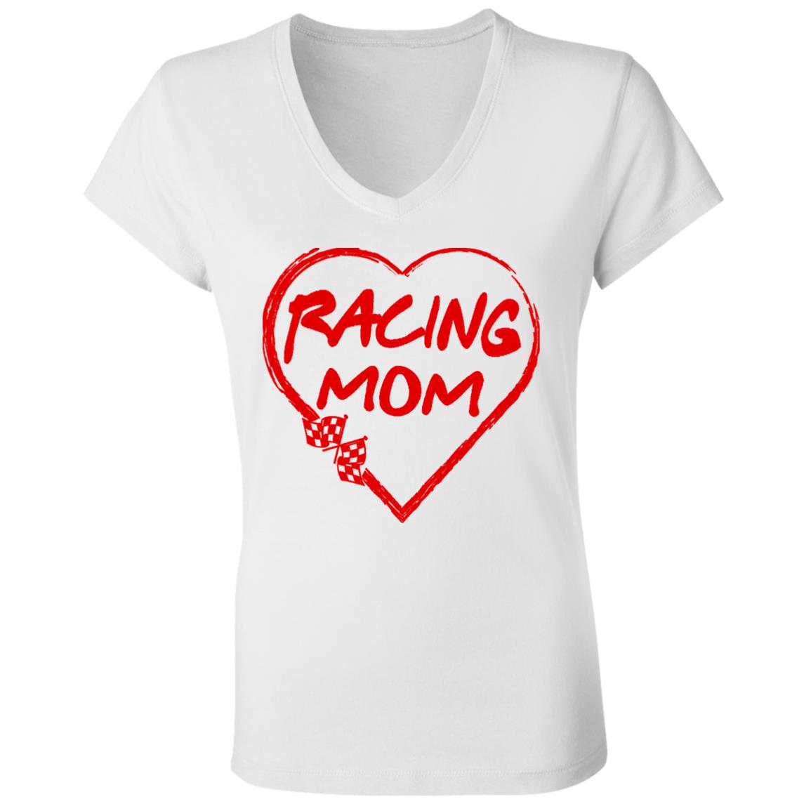 Racing Mom Heart Ladies' Jersey V-Neck T-Shirt