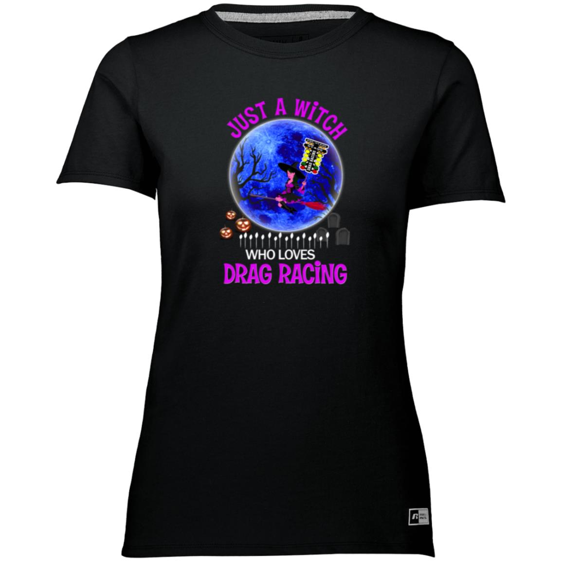 Just A Witch Who Loves Drag Racing Ladies’ Essential Dri-Power Tee