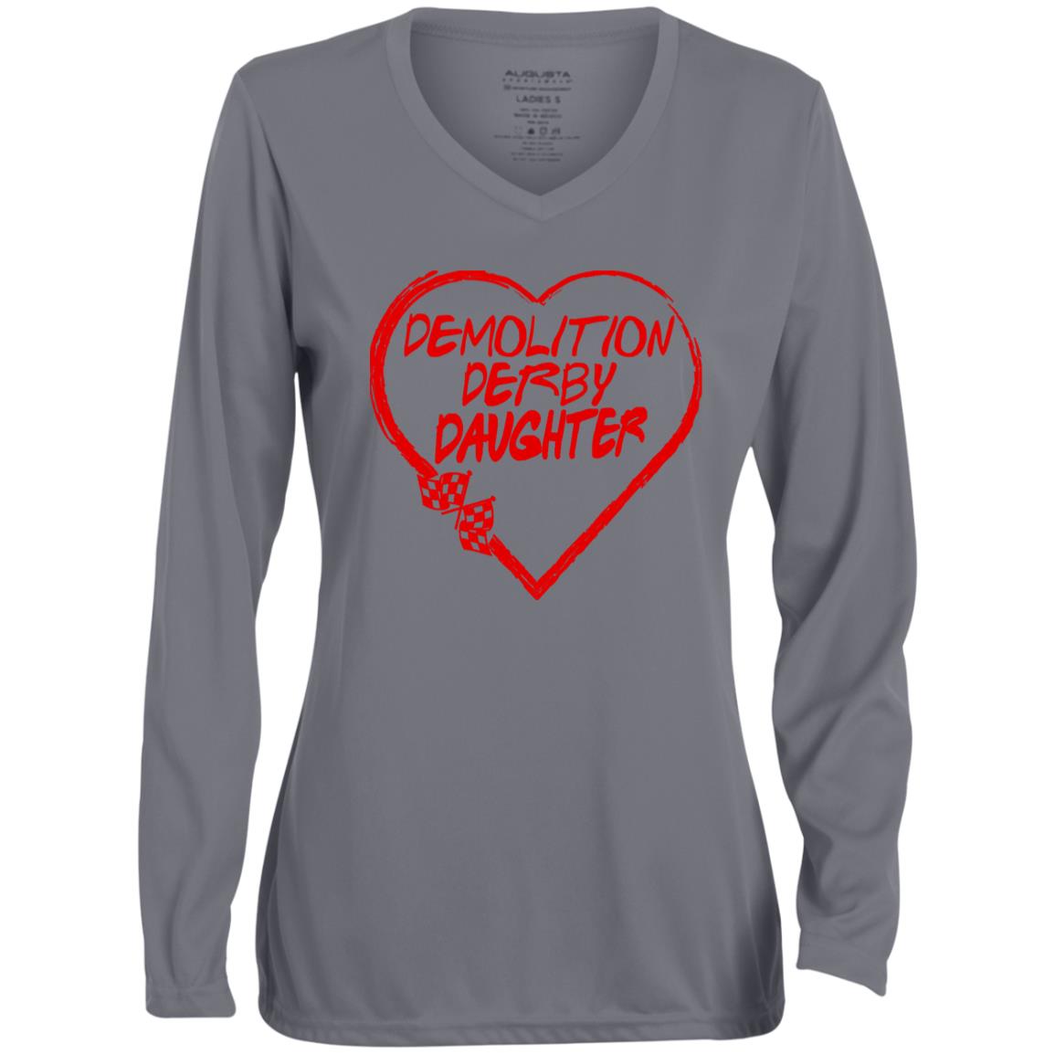 Demolition Derby Daughter Heart Ladies' Moisture-Wicking Long Sleeve V-Neck Tee