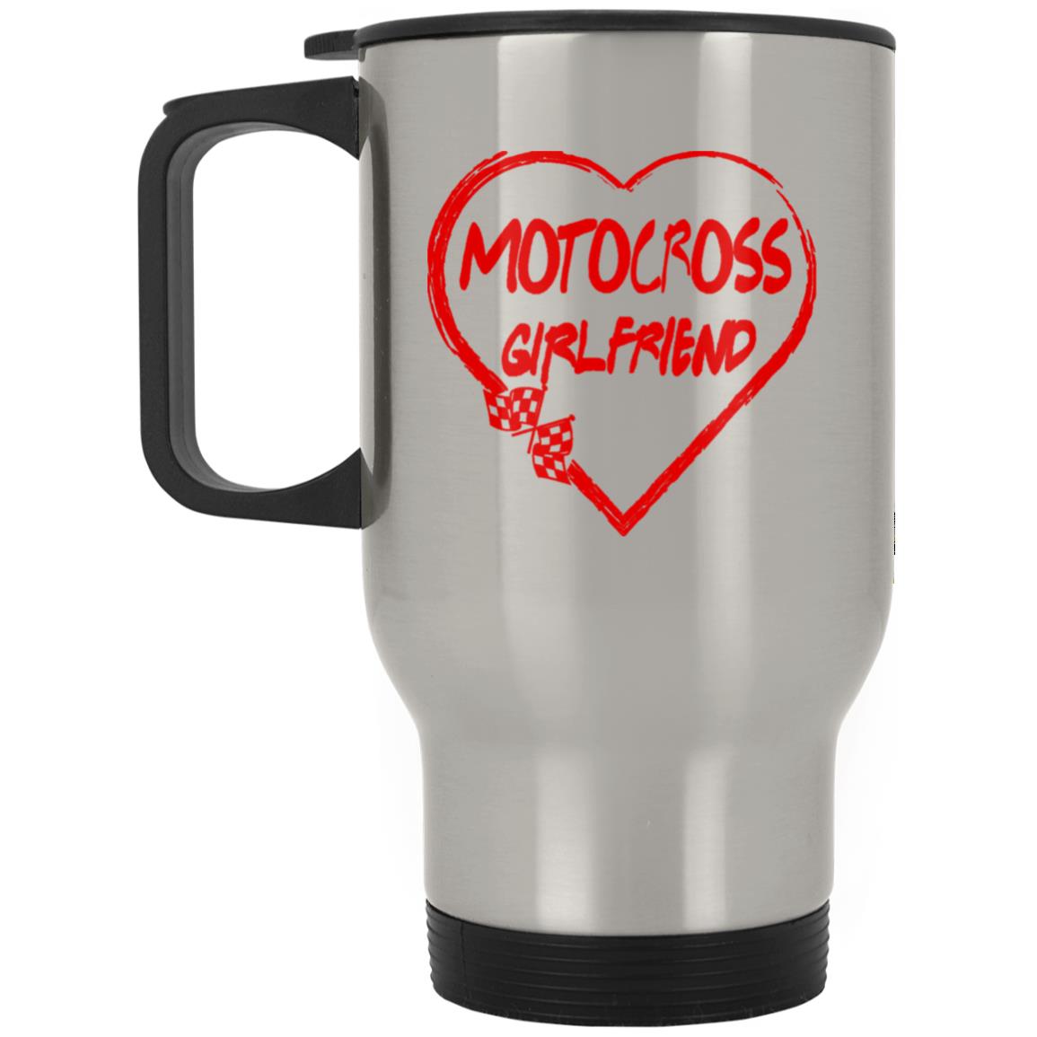 Motocross Girlfriend Heart Silver Stainless Travel Mug