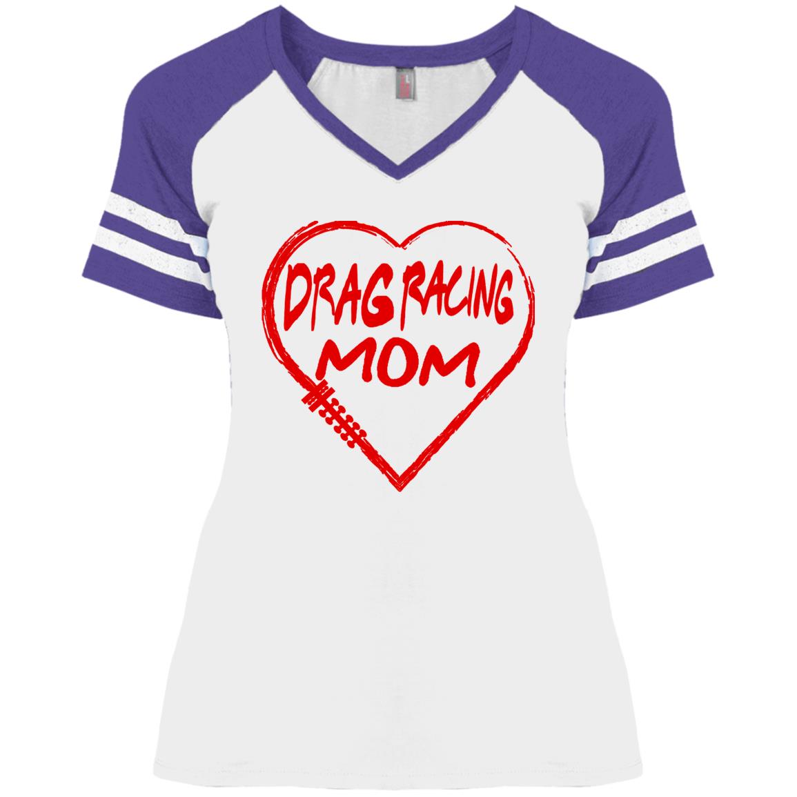 Drag Racing Mom Heart Ladies' Game V-Neck T-Shirt