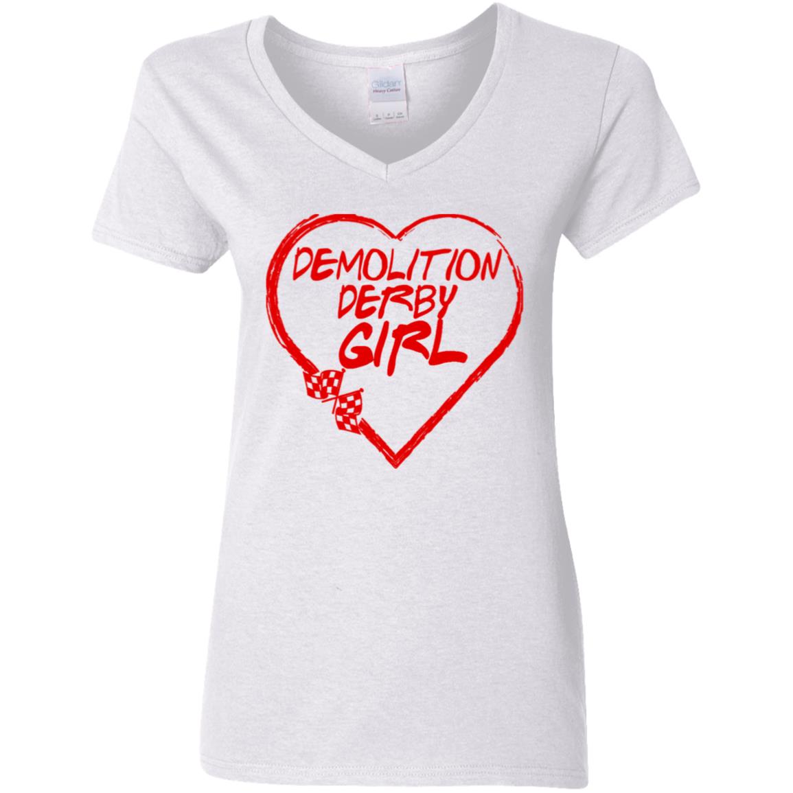 Demolition Derby Girl Heart Ladies' 5.3 oz. V-Neck T-Shirt