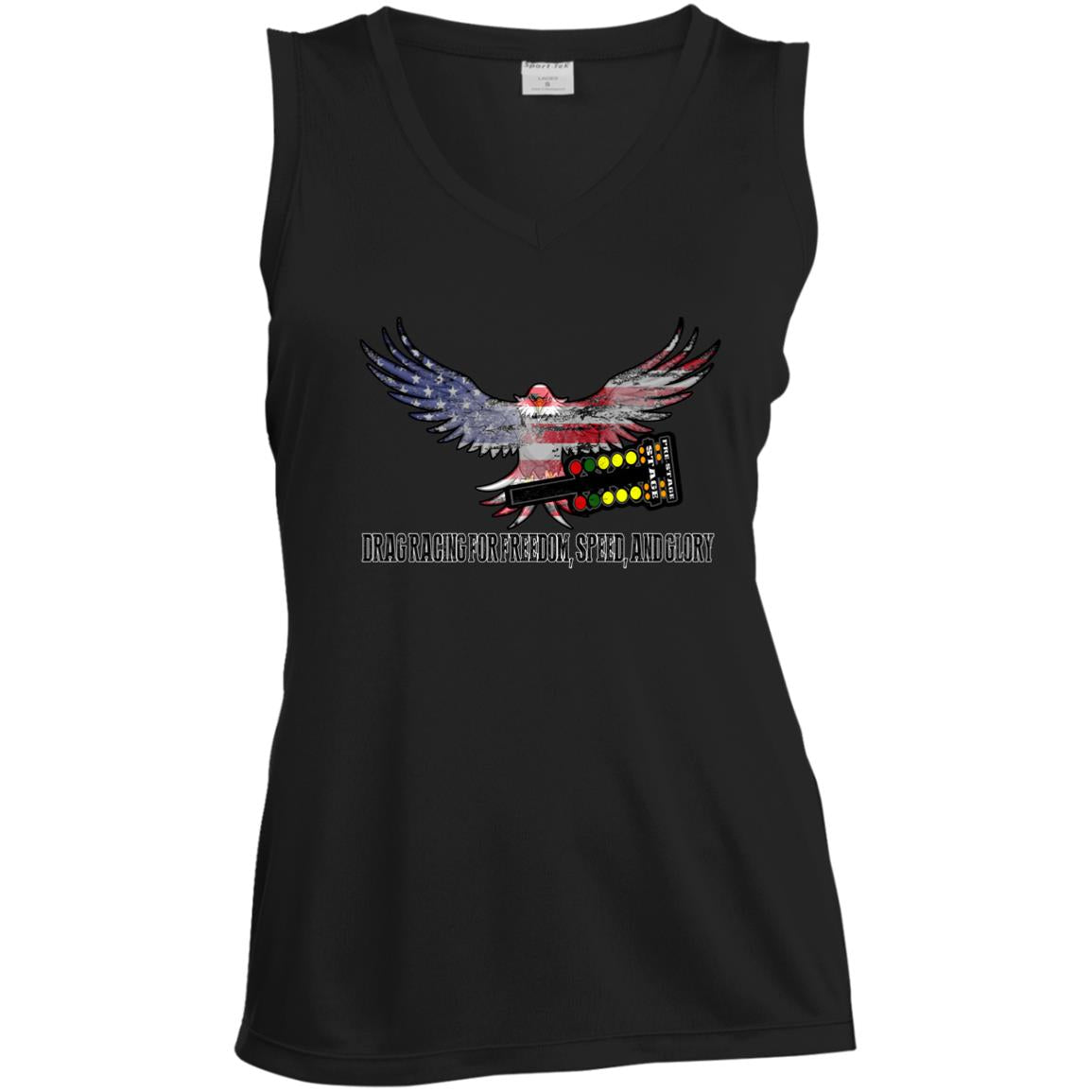 Drag Racing for Freedom, Speed, and Glory Ladies' Sleeveless V-Neck Performance Tee