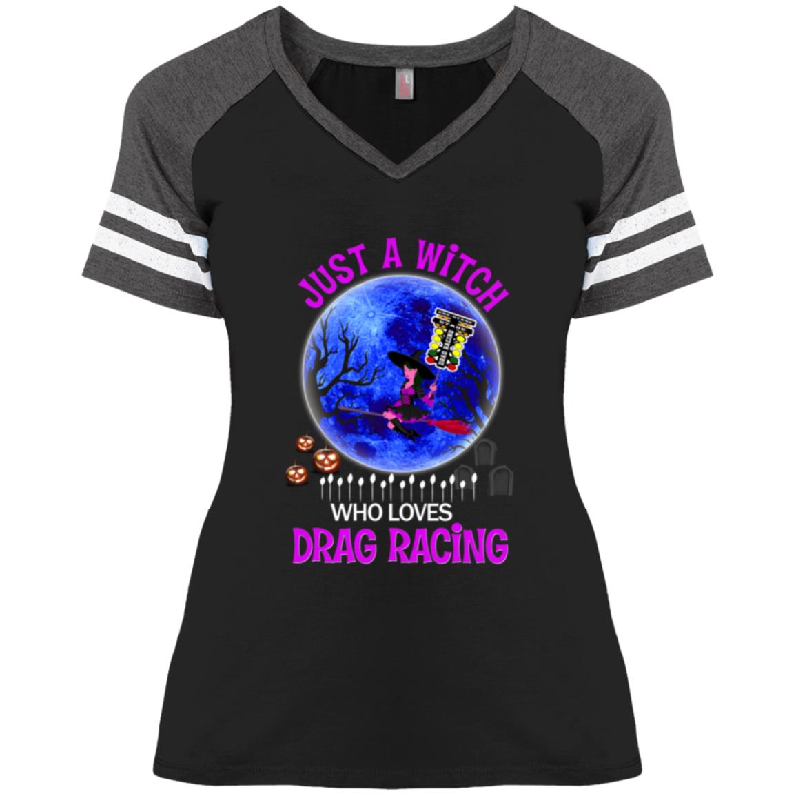 Just A Witch Who Loves Drag Racing Ladies' Game V-Neck T-Shirt