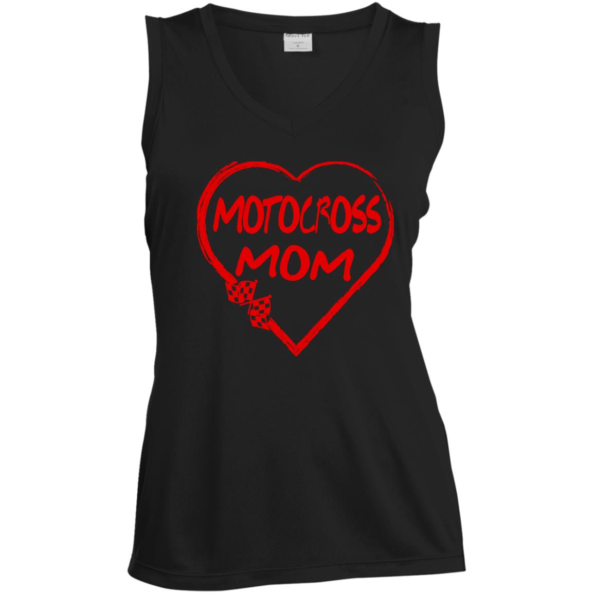 Motocross Mom Heart Ladies' Sleeveless V-Neck Performance Tee