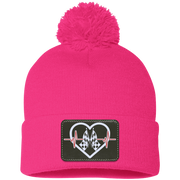 Racing Heartbeat Patched Pom Pom Knit Cap