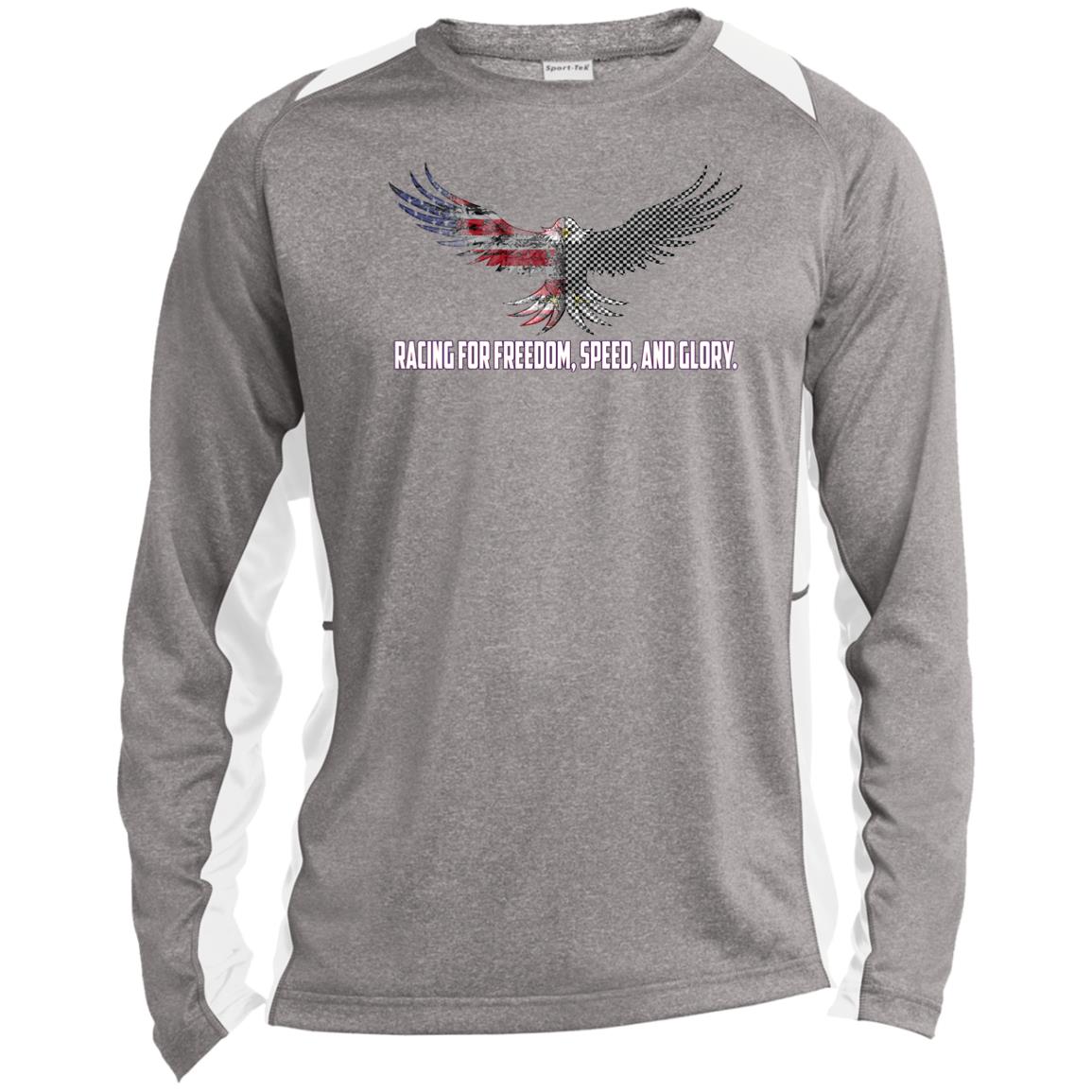 Racing For Freedom, Speed, And Glory Long Sleeve Heather Colorblock Performance Tee