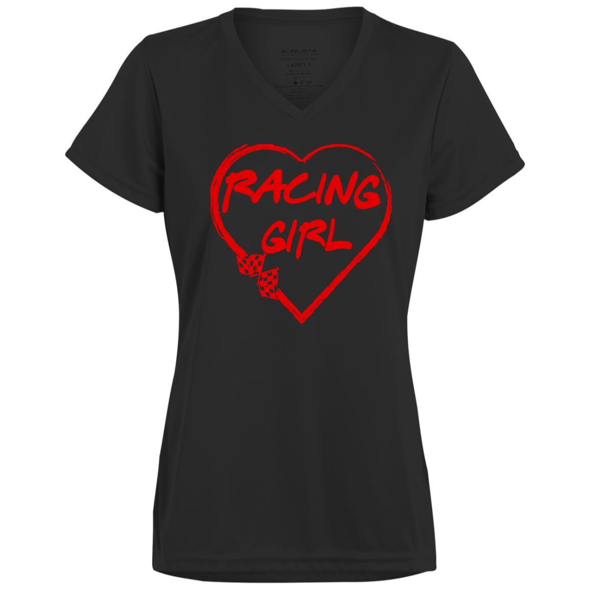 Racing Girl Heart Ladies’ Moisture-Wicking V-Neck Tee