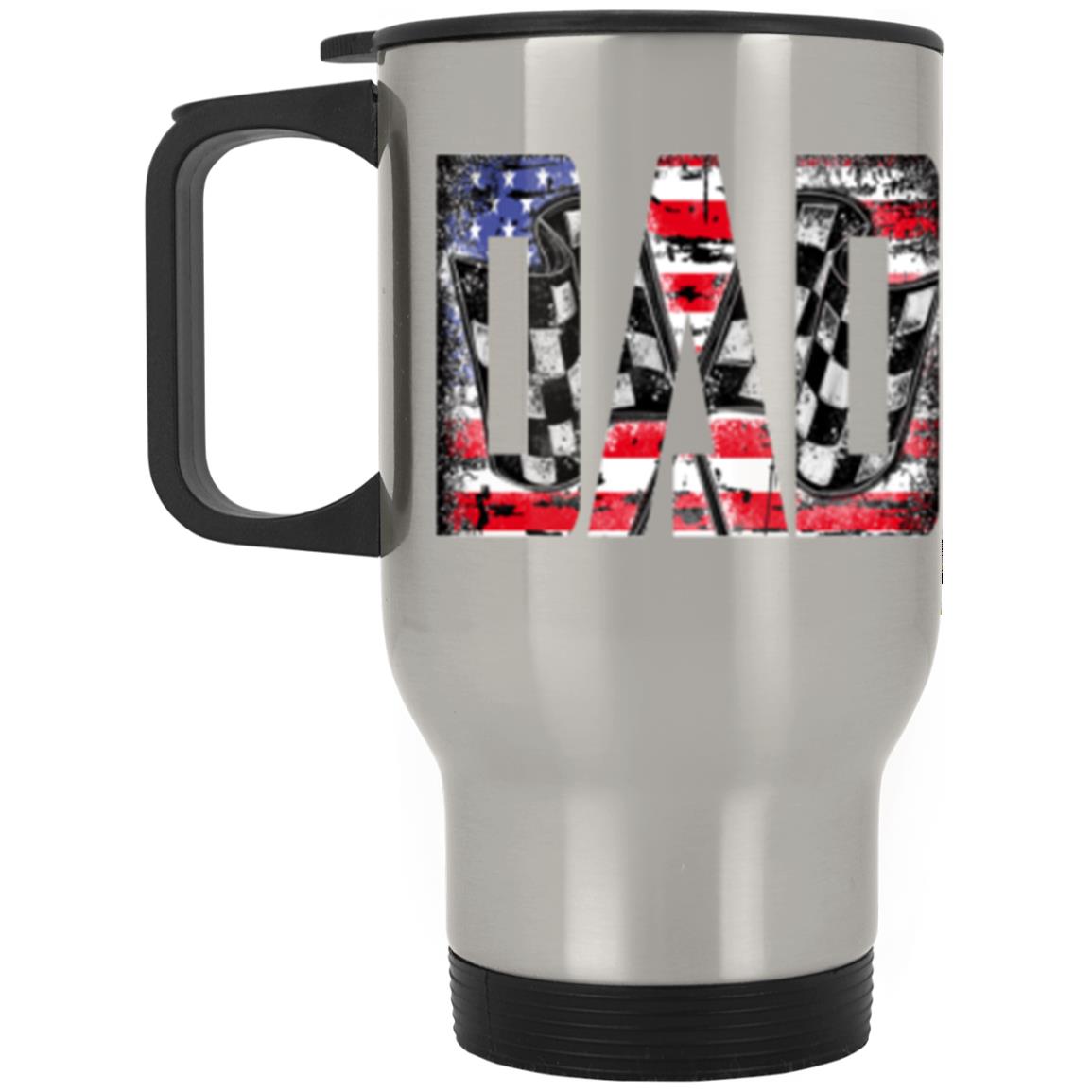 USA Racing Dad Silver Stainless Travel Mug