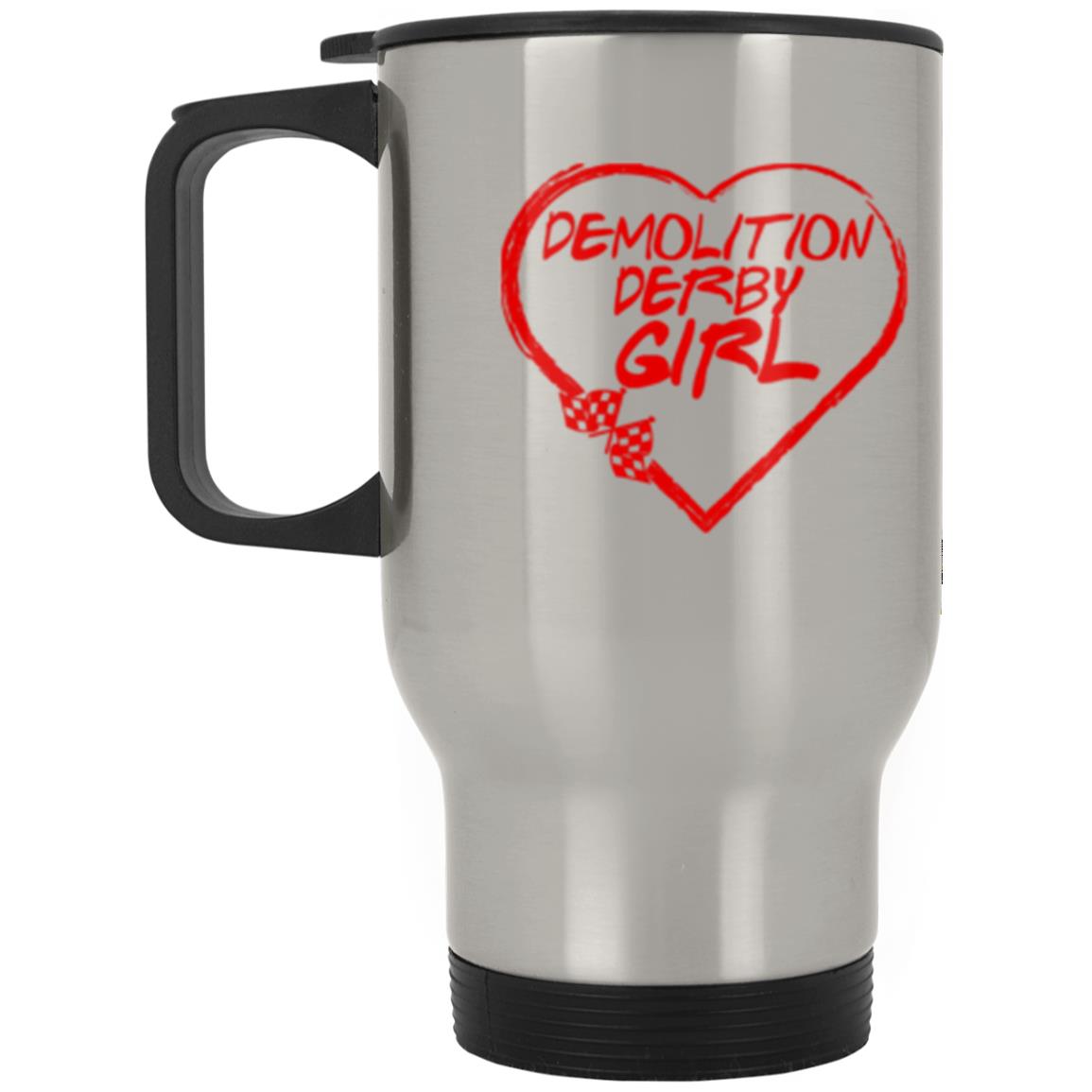 Demolition Derby Girl Heart Silver Stainless Travel Mug