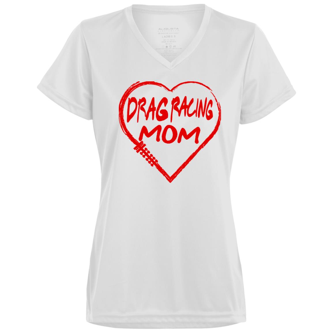 Drag Racing Mom Heart Ladies’ Moisture-Wicking V-Neck Tee