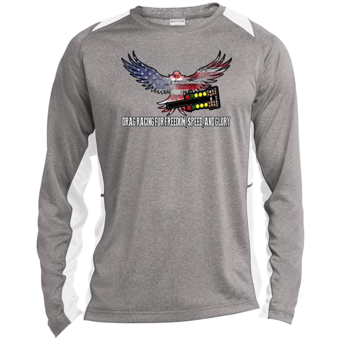 Drag Racing for Freedom, Speed, and Glory Long Sleeve Heather Colorblock Performance Tee