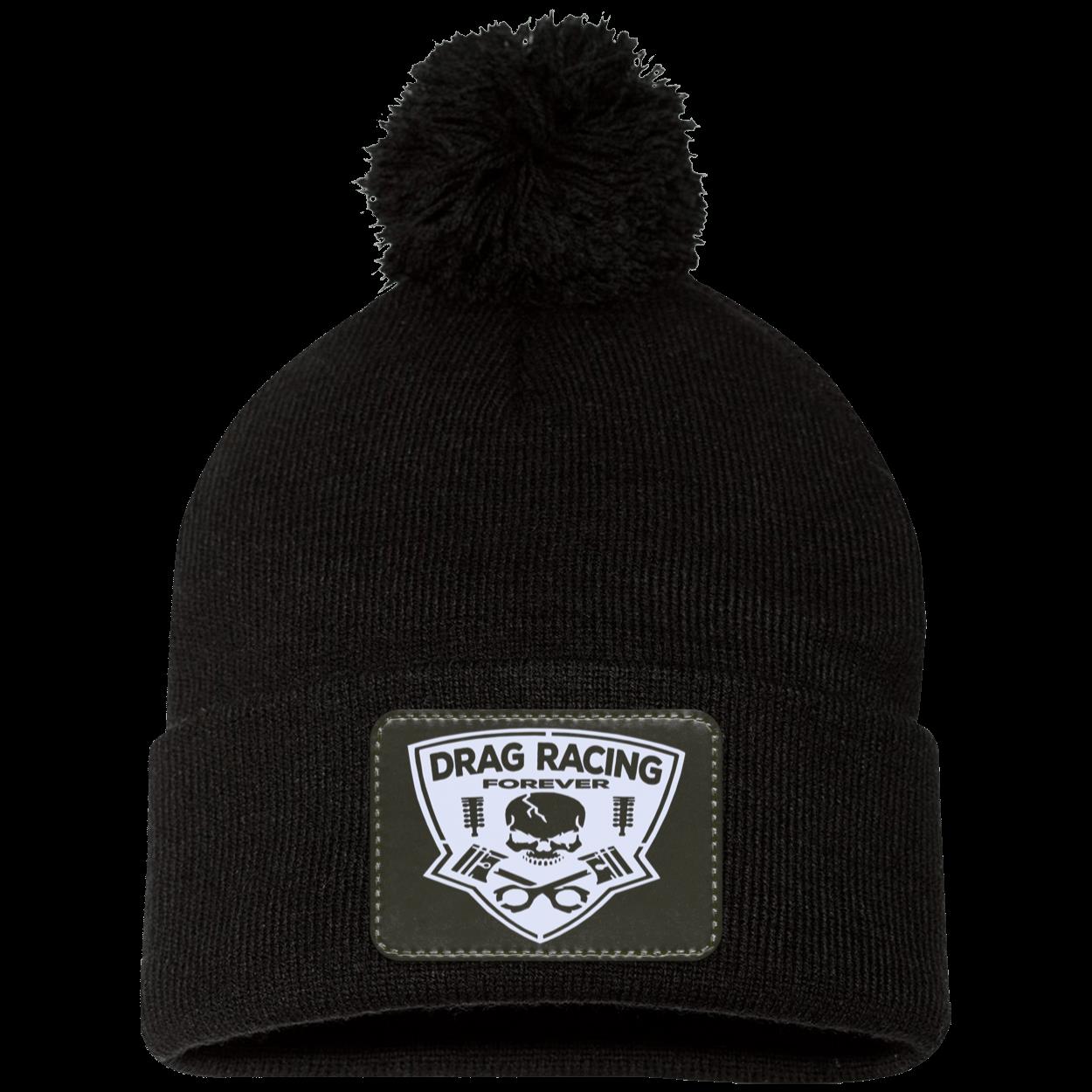Drag Racing Forever Patched Pom Pom Knit Cap