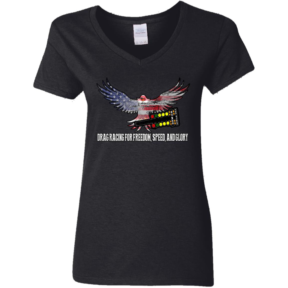 Drag Racing for Freedom, Speed, and Glory Ladies' 5.3 oz. V-Neck T-Shirt