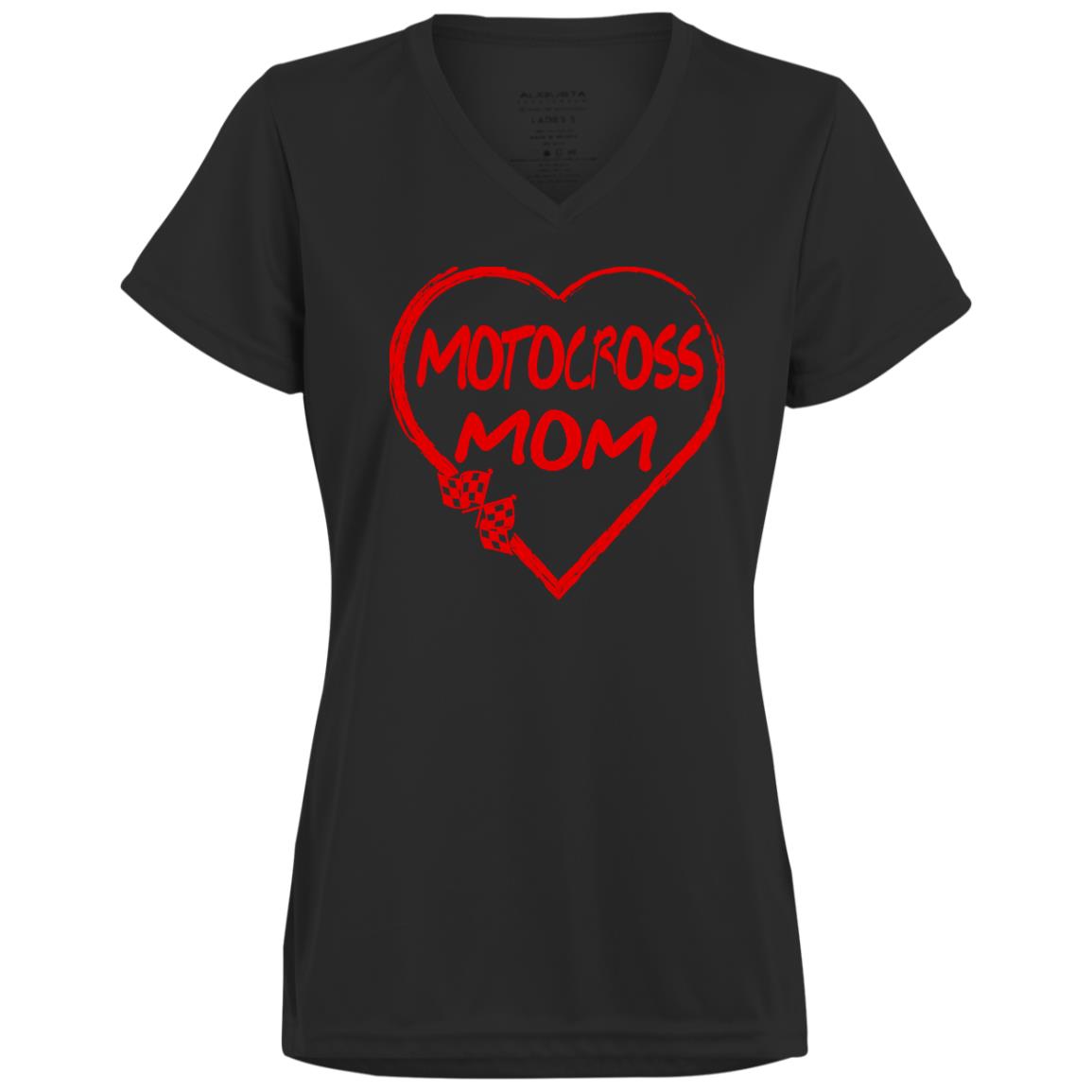 Motocross Mom Heart Ladies’ Moisture-Wicking V-Neck Tee