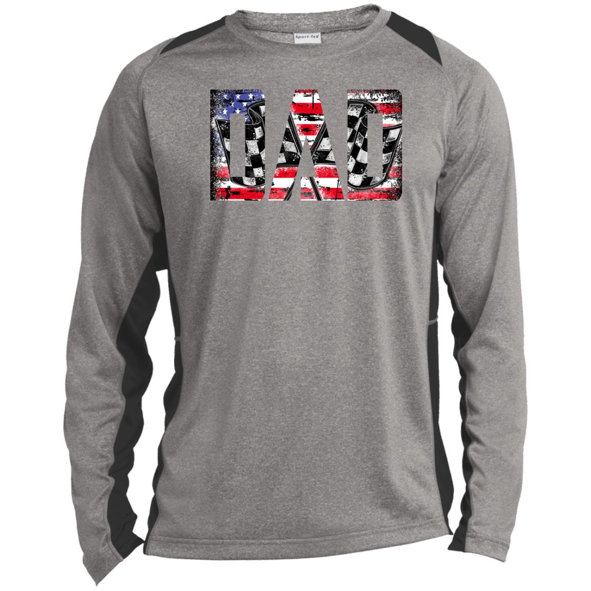 USA Racing Dad Long Sleeve Heather Colorblock Performance Tee