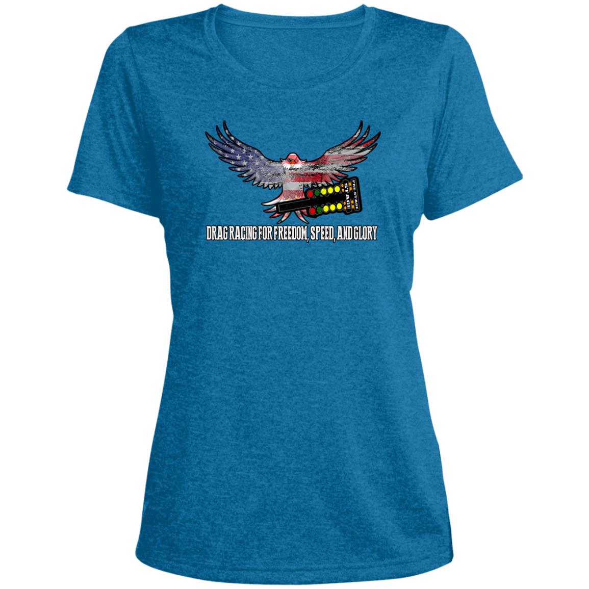 Drag Racing for Freedom, Speed, and Glory Ladies' Heather Scoop Neck Performance Tee