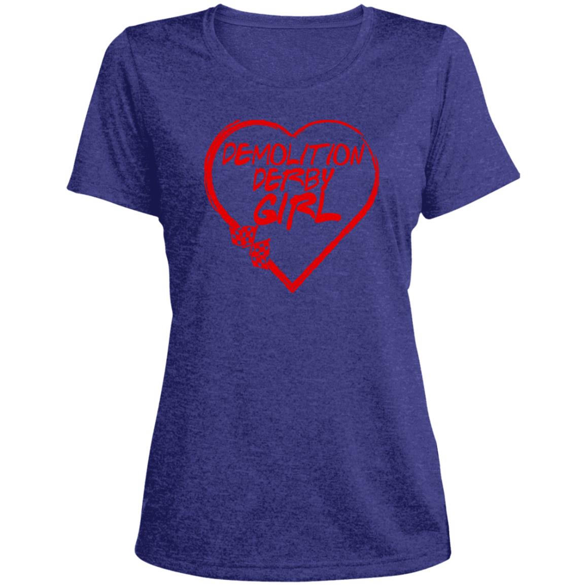 Demolition Derby Girl Heart Ladies' Heather Scoop Neck Performance Tee
