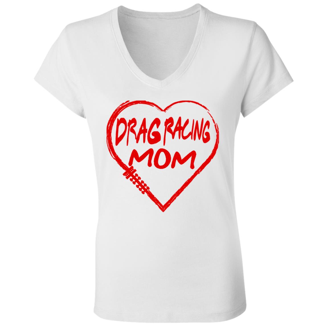 Drag Racing Mom Heart Ladies' Jersey V-Neck T-Shirt