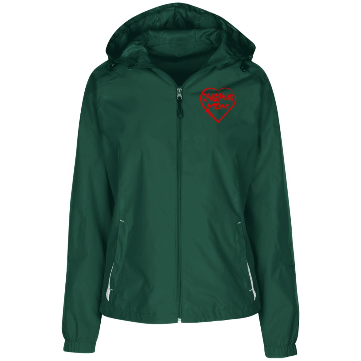 Drag Racing Mom Heart Ladies' Jersey-Lined Hooded Windbreaker