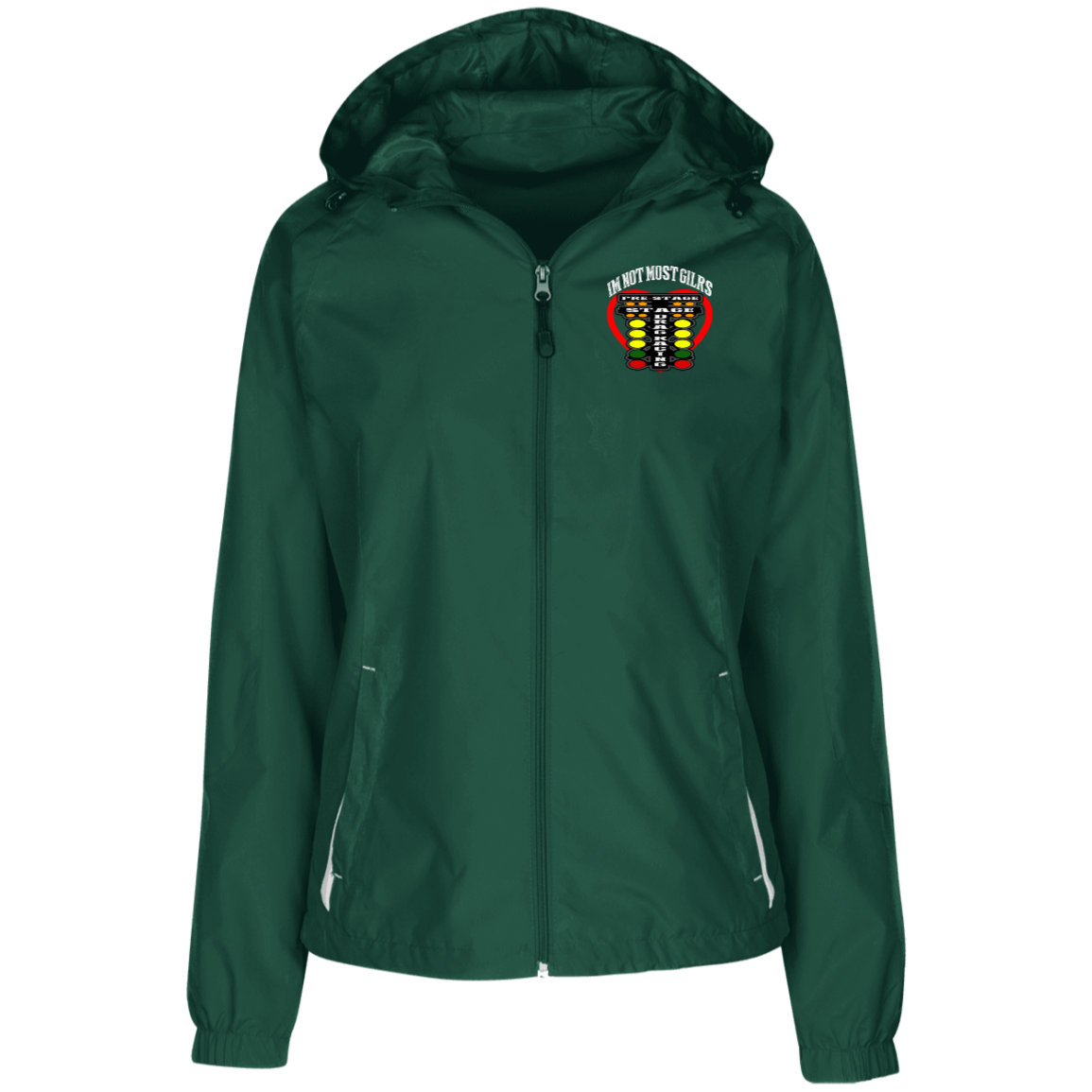 I'm Not Most Girls Drag Racing Ladies' Jersey-Lined Hooded Windbreaker