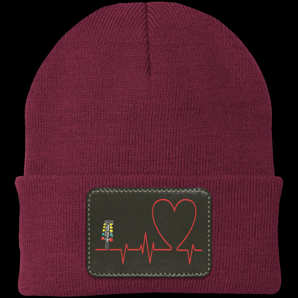 Drag Racing Heartbeat Patched Knit Cap