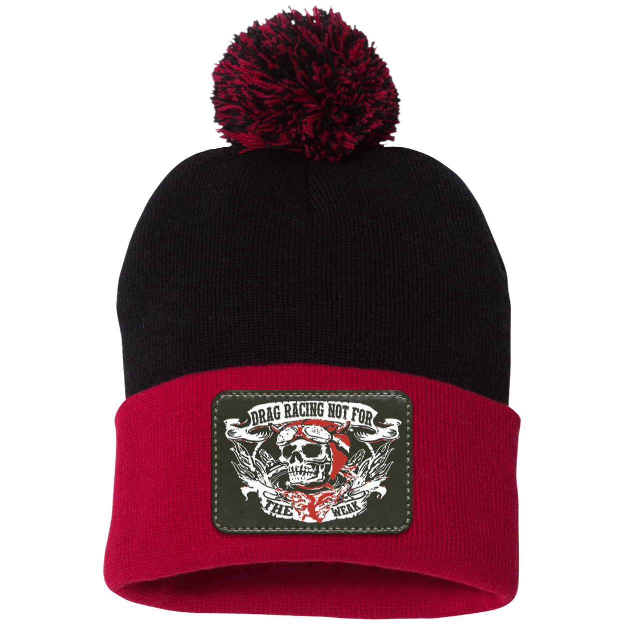 Drag Racing Not For The Weak Patched Pom Pom Knit Cap V1