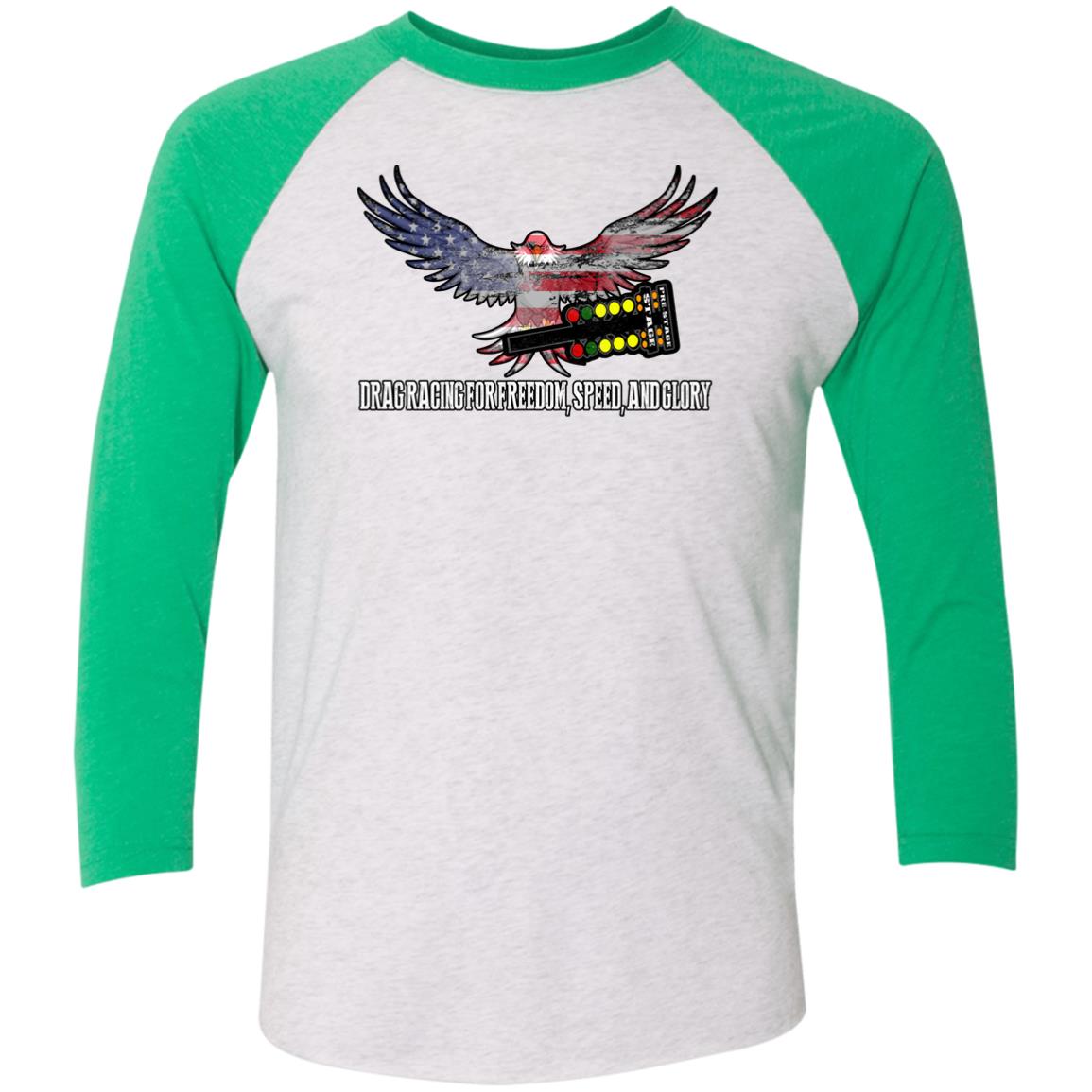 Drag Racing for Freedom, Speed, and Glory Tri-Blend 3/4 Sleeve Raglan T-Shirt