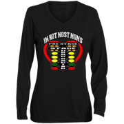 I'm Not Most Moms Drag Racing Ladies' Moisture-Wicking Long Sleeve V-Neck Tee