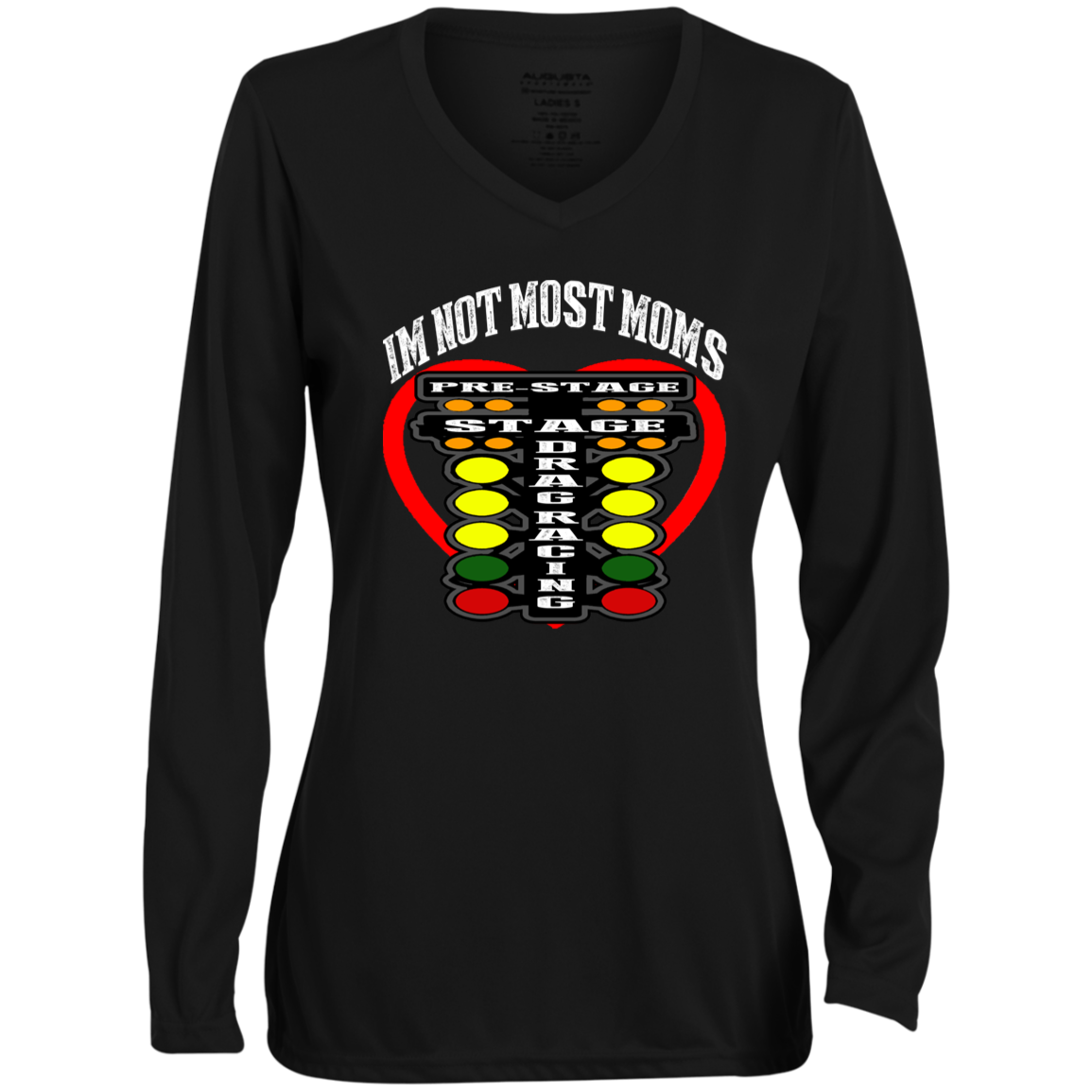 I'm Not Most Moms Drag Racing Ladies' Moisture-Wicking Long Sleeve V-Neck Tee