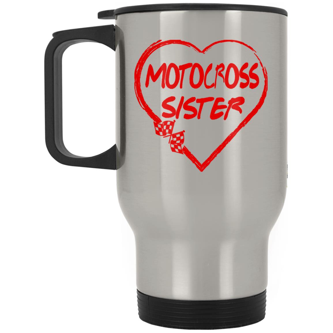 Motocross Sister Heart Silver Stainless Travel Mug