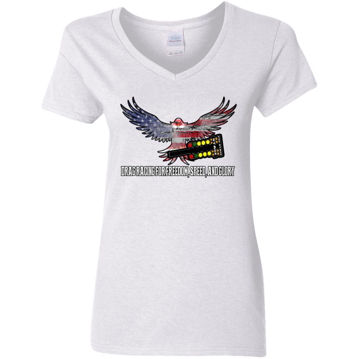 Drag Racing for Freedom, Speed, and Glory Ladies' 5.3 oz. V-Neck T-Shirt