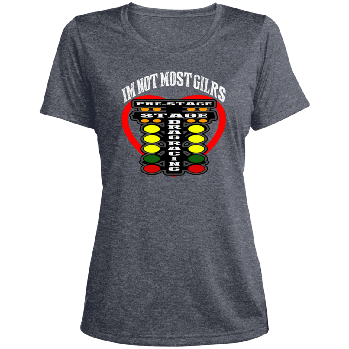 I'm Not Most Girls Drag Racing Ladies' Heather Scoop Neck Performance Tee