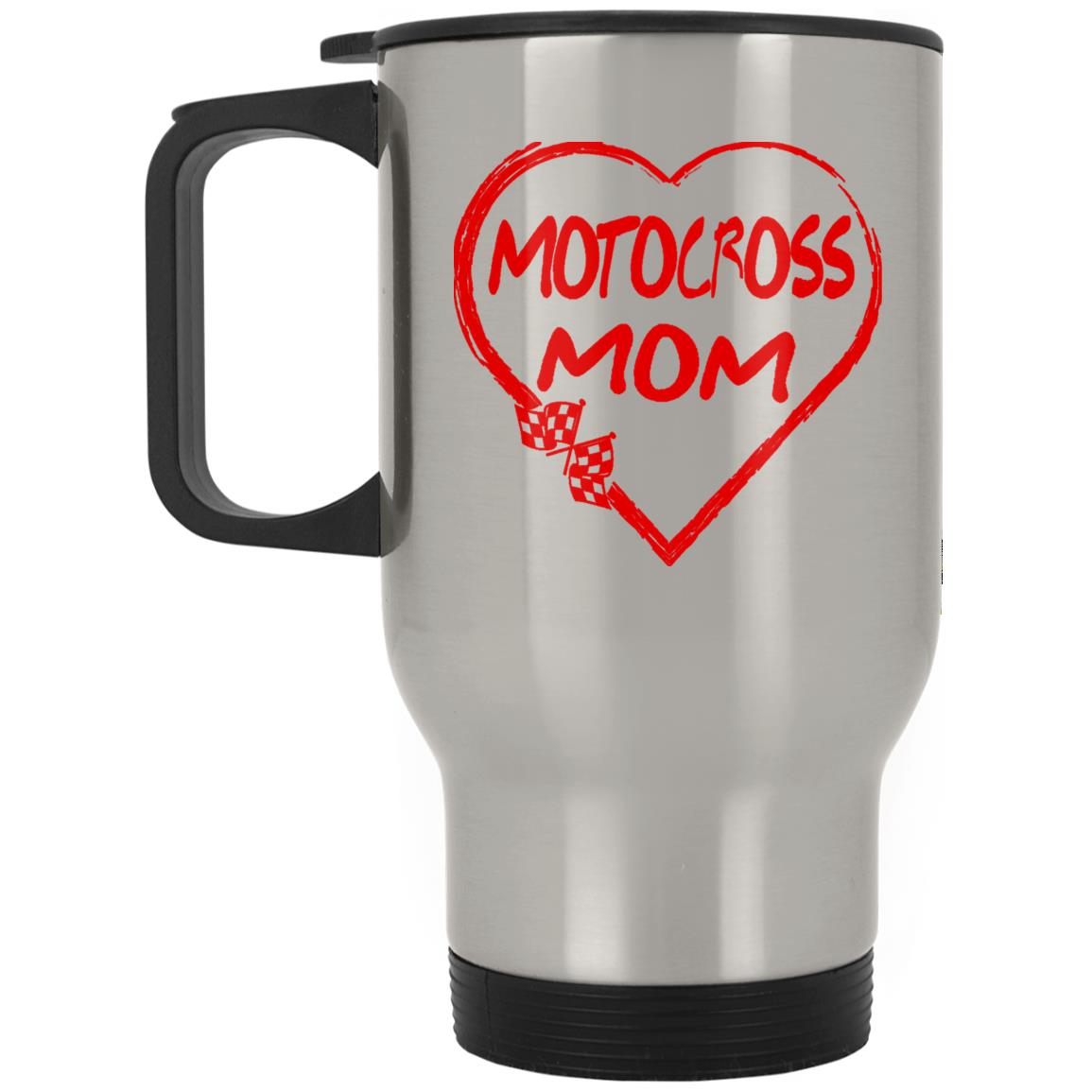 Motocross Mom Heart Silver Stainless Travel Mug