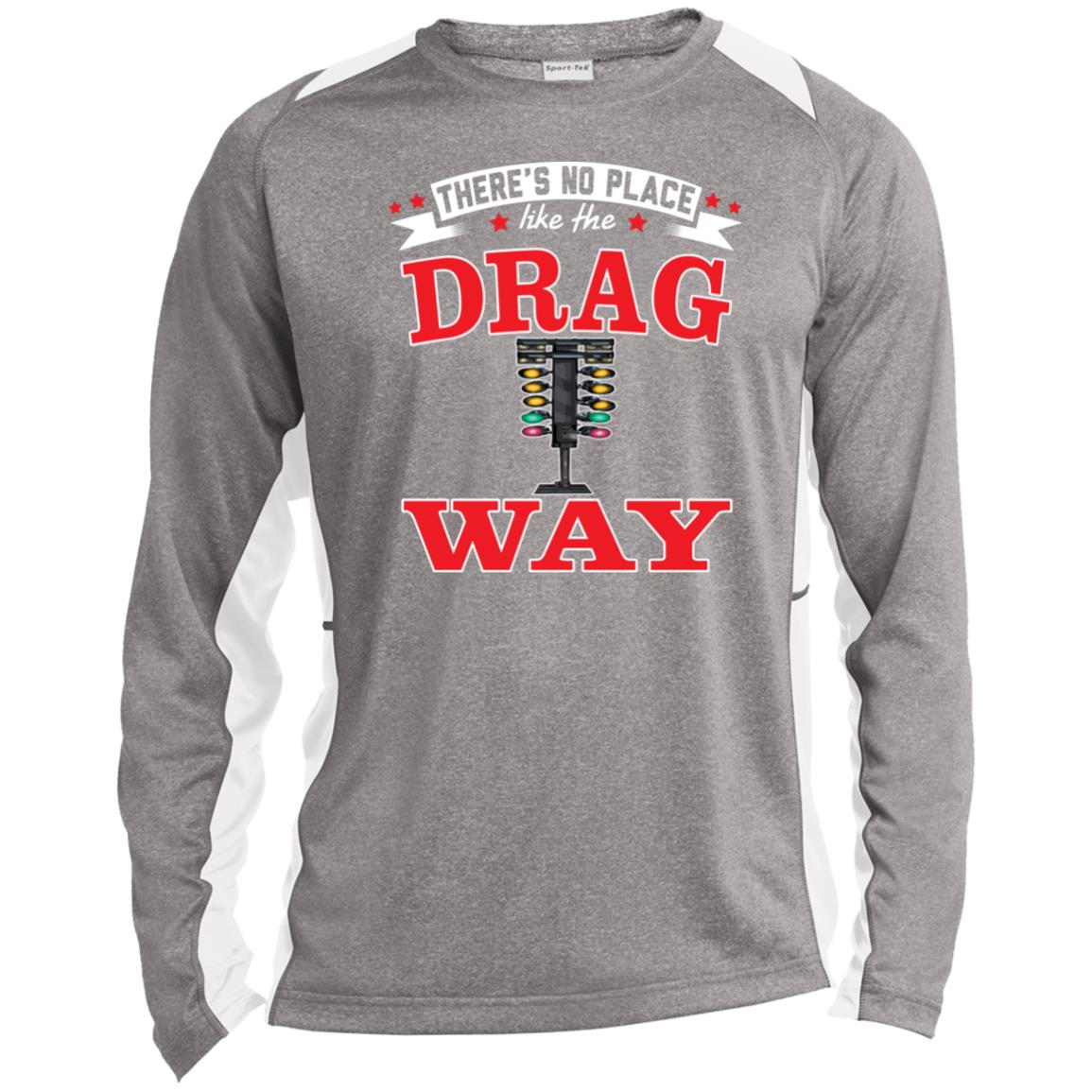 There's No Place Like The Dragway Long Sleeve Heather Colorblock Performance Tee