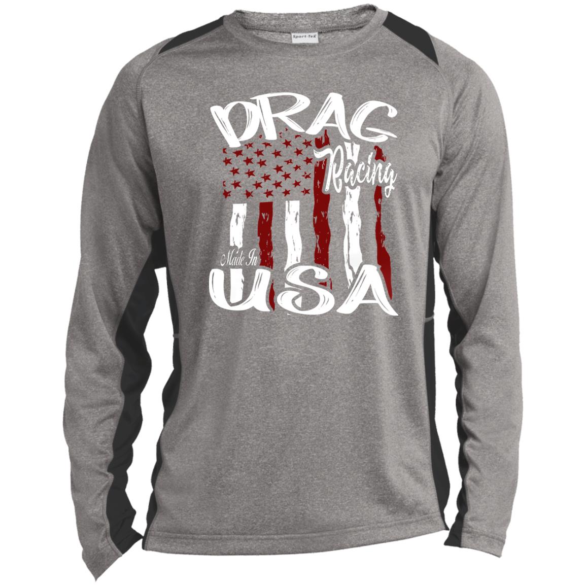 Drag Racing Made In USA Long Sleeve Heather Colorblock Performance Tee