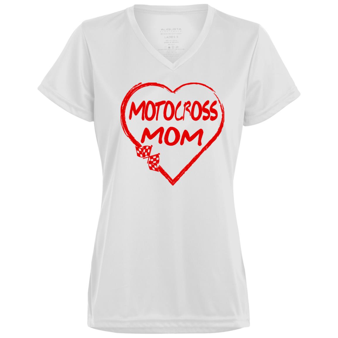 Motocross Mom Heart Ladies’ Moisture-Wicking V-Neck Tee