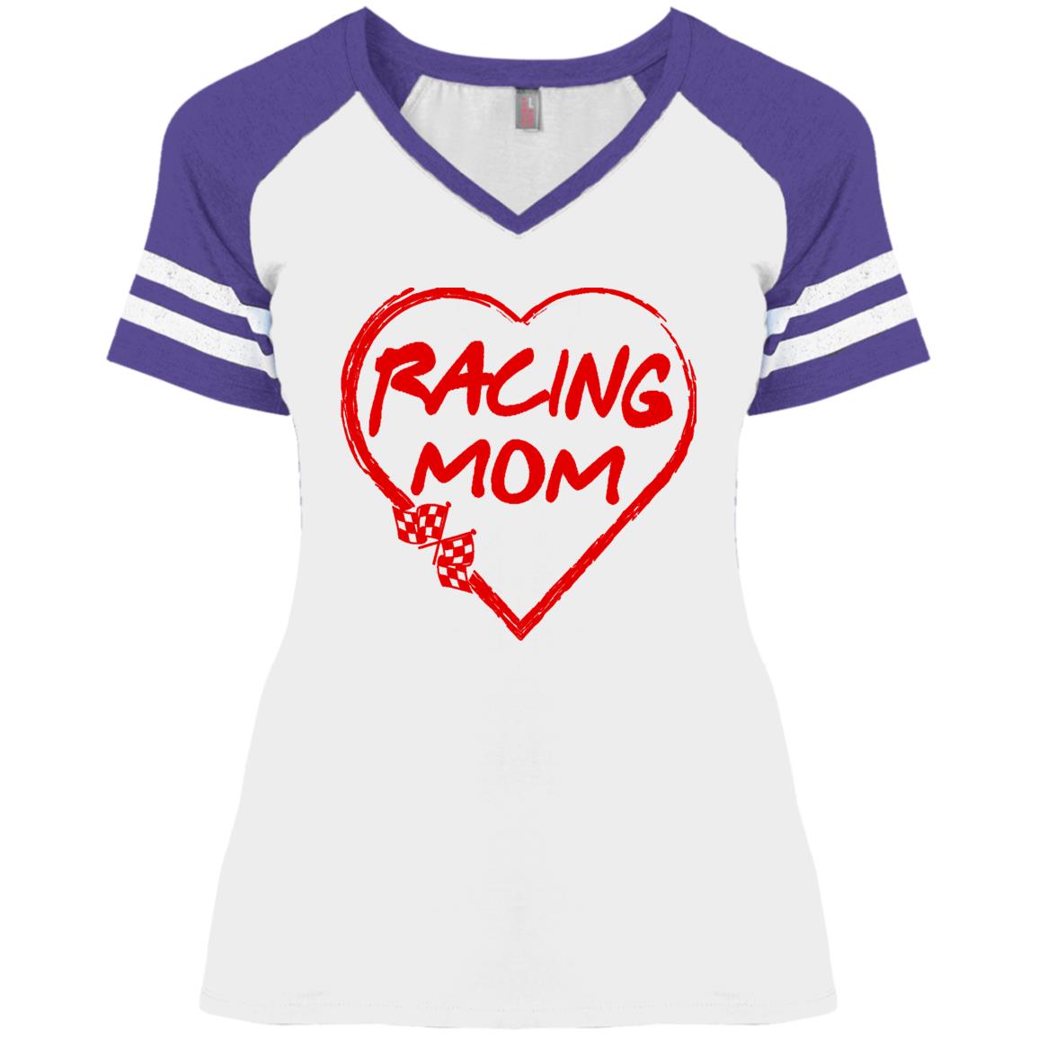 Racing Mom Heart Ladies' Game V-Neck T-Shirt