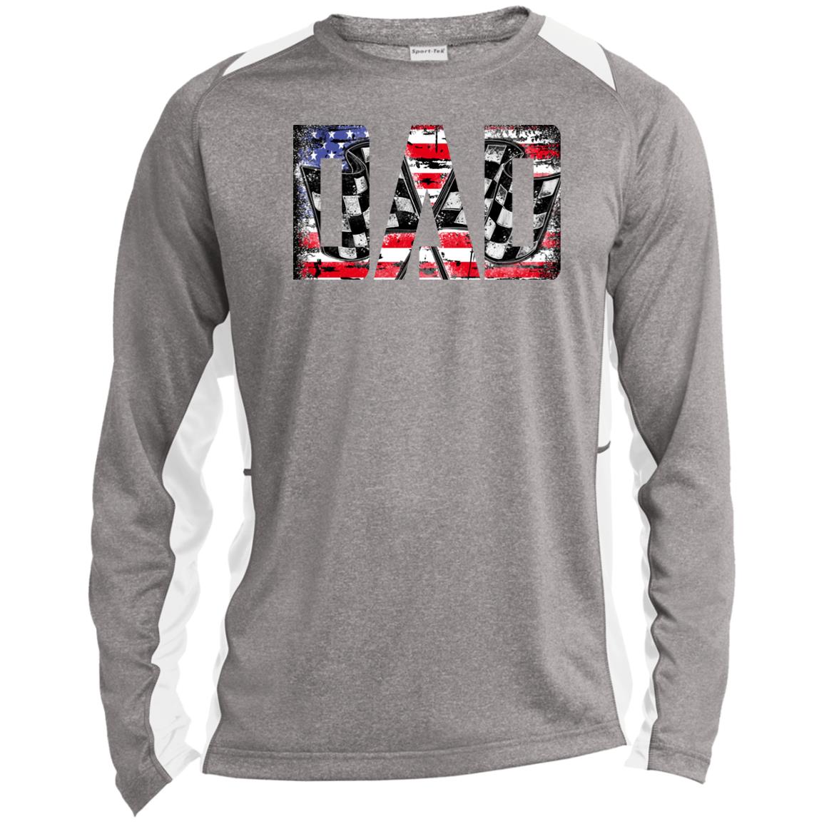 USA Racing Dad Long Sleeve Heather Colorblock Performance Tee