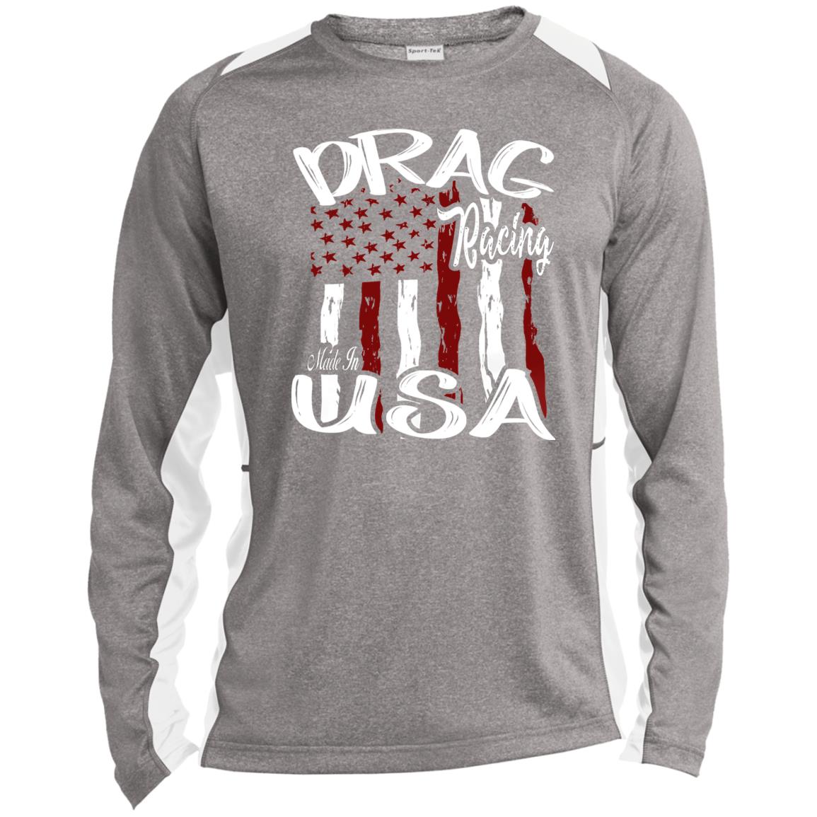 Drag Racing Made In USA Long Sleeve Heather Colorblock Performance Tee