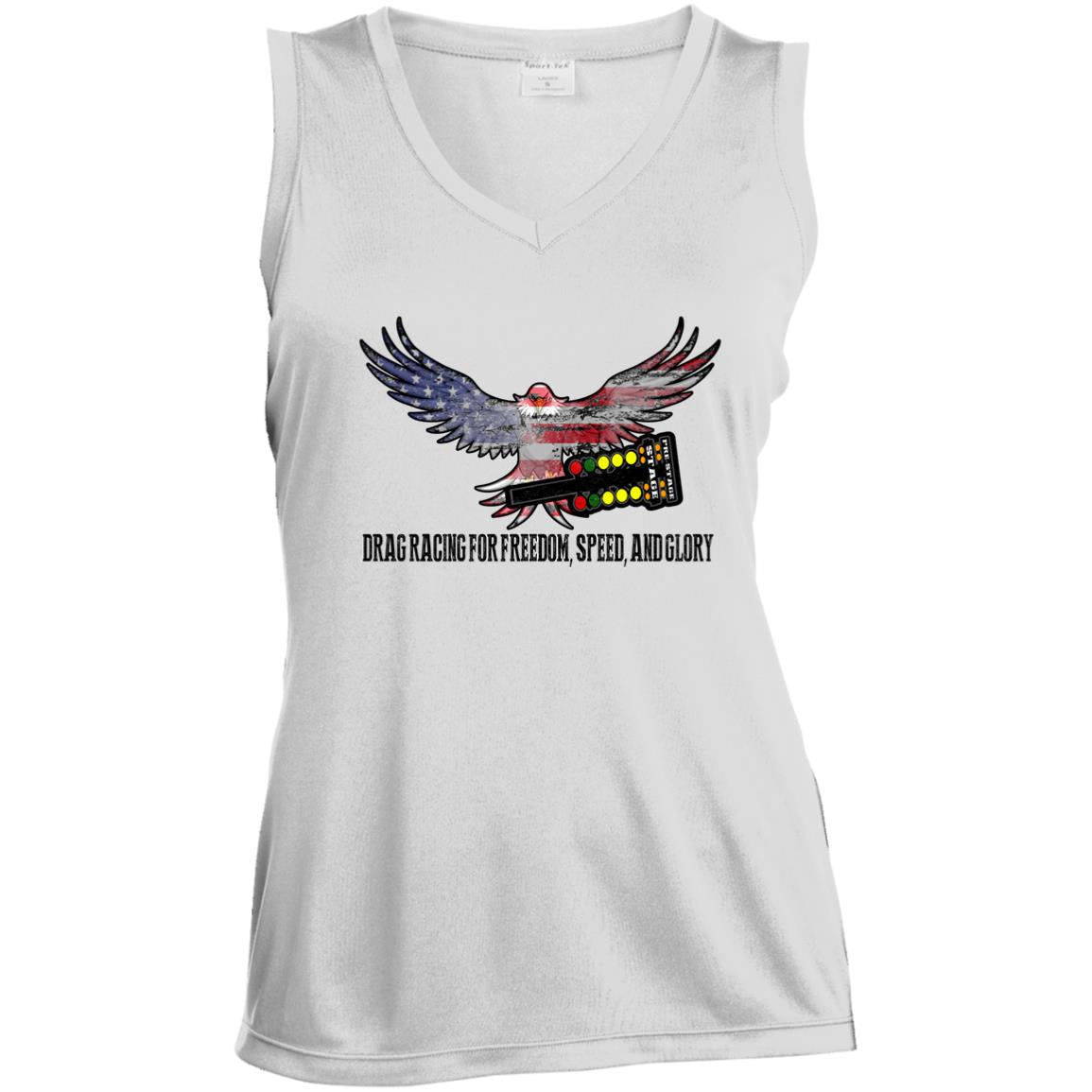 Drag Racing for Freedom, Speed, and Glory Ladies' Sleeveless V-Neck Performance Tee