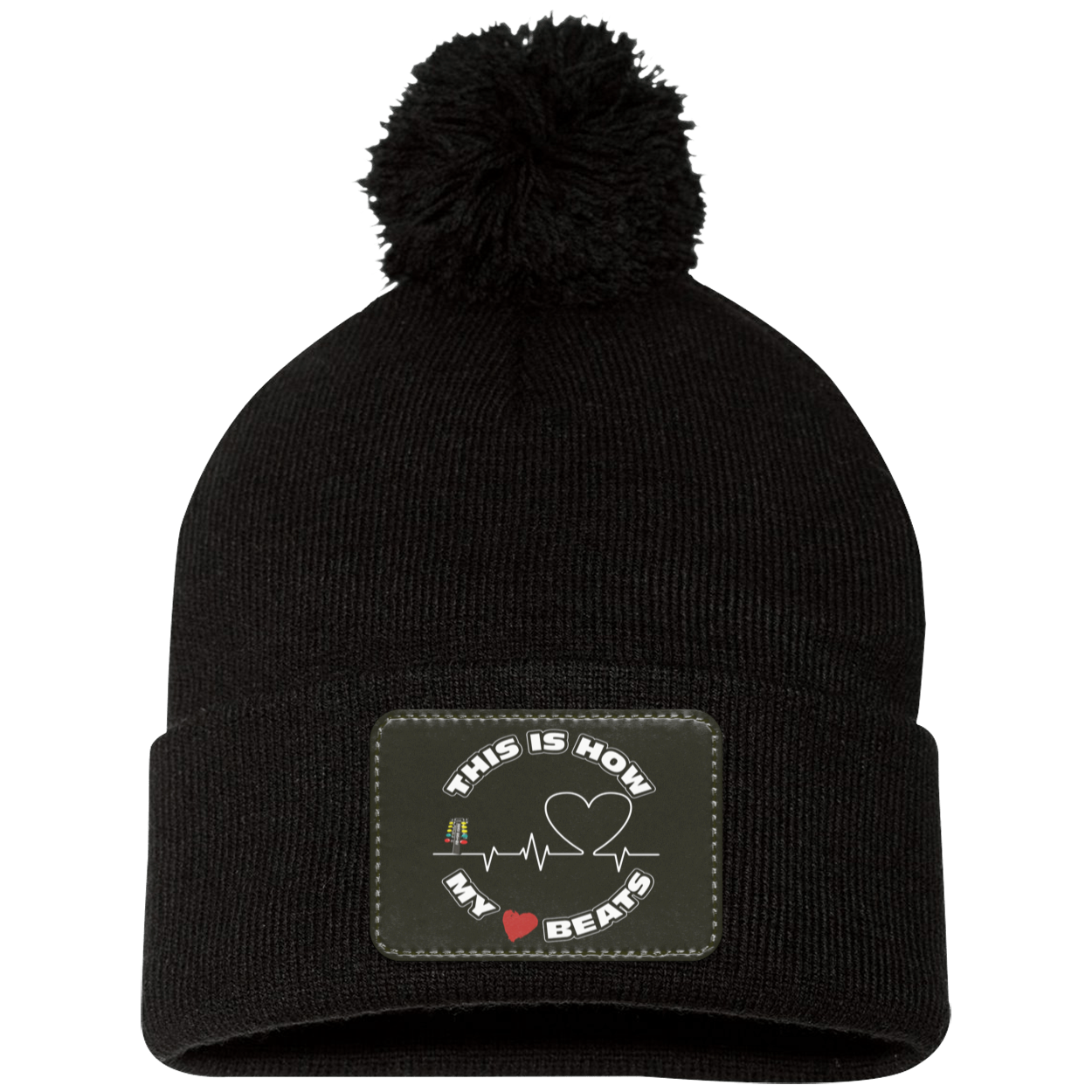 This Is How My Heart Beats Drag Racing Patched Pom Pom Knit Cap
