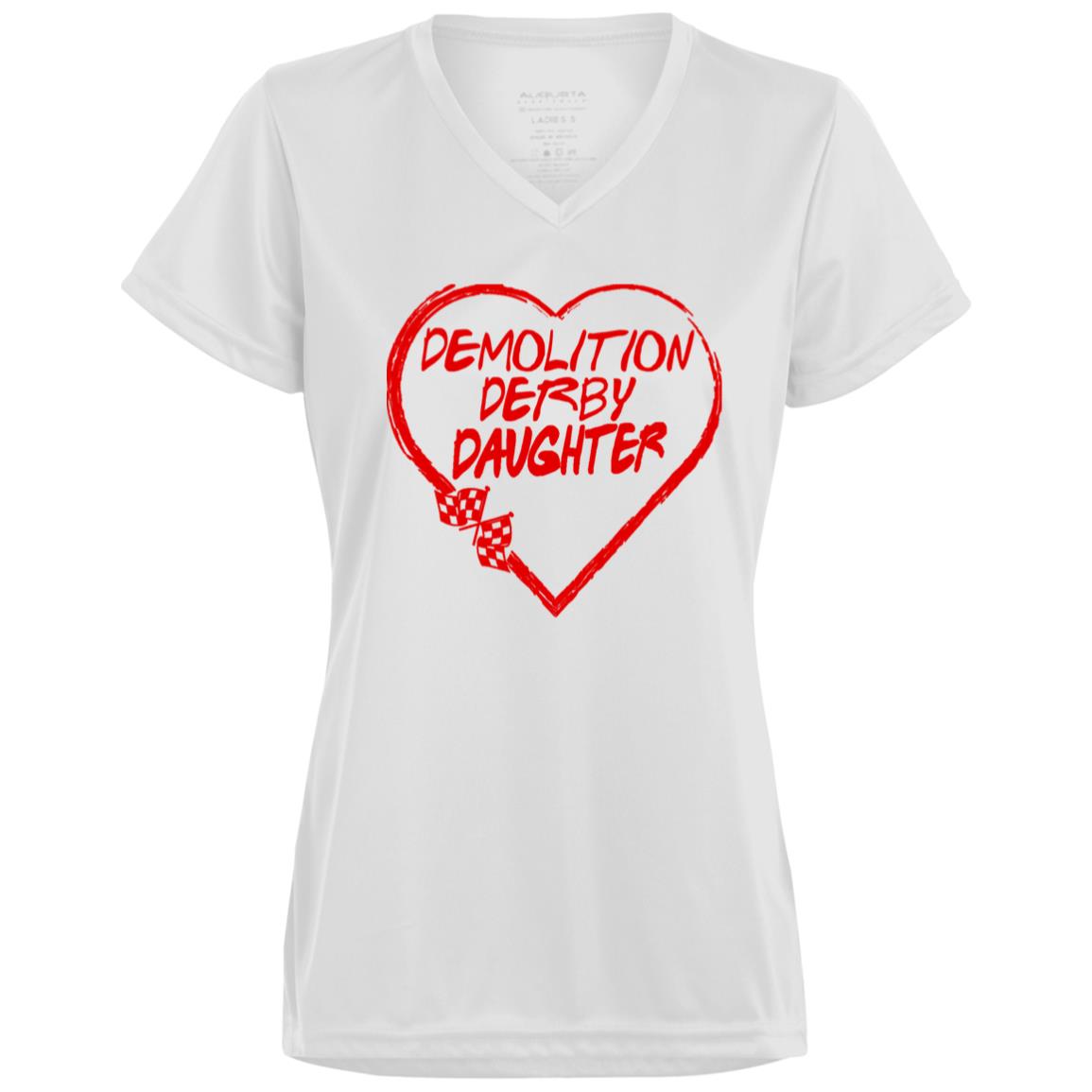 Demolition Derby Daughter Heart Ladies’ Moisture-Wicking V-Neck Tee