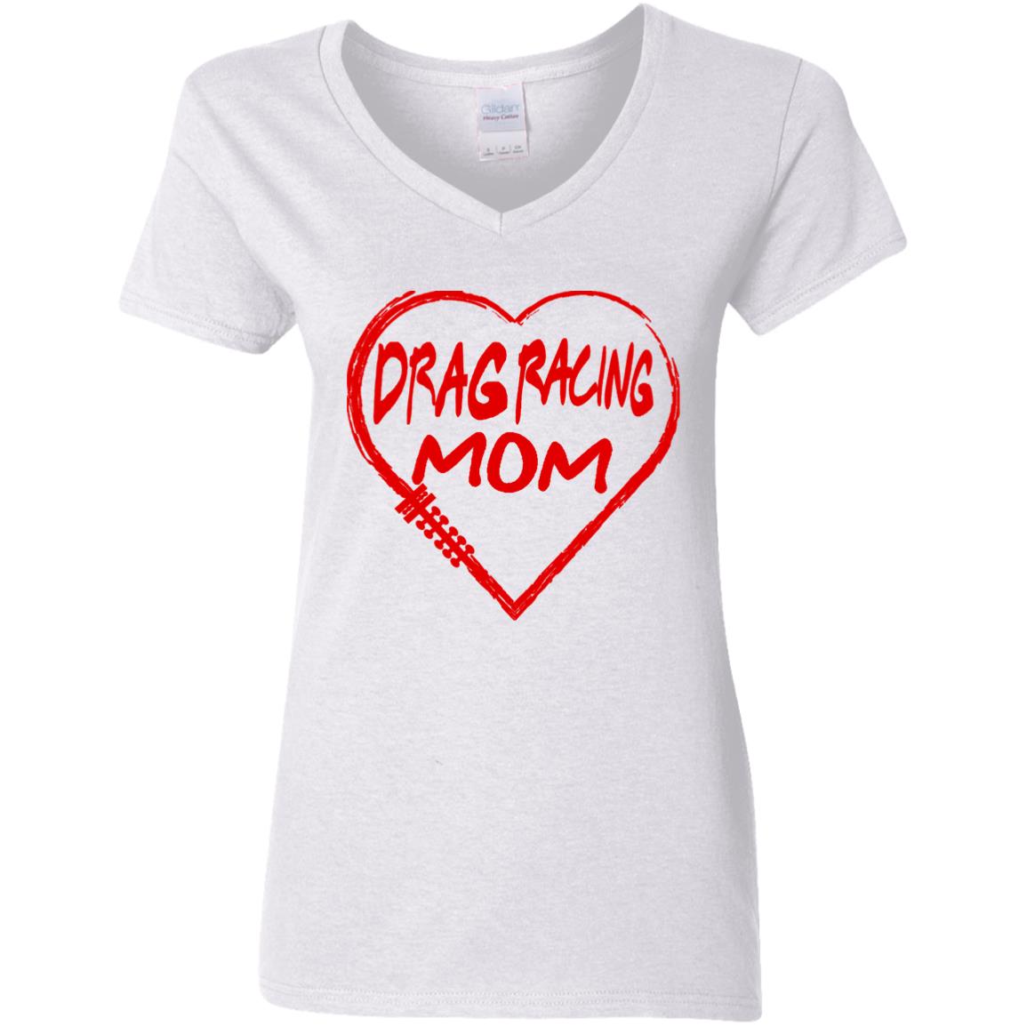 Drag Racing Mom Heart Ladies' 5.3 oz. V-Neck T-Shirt