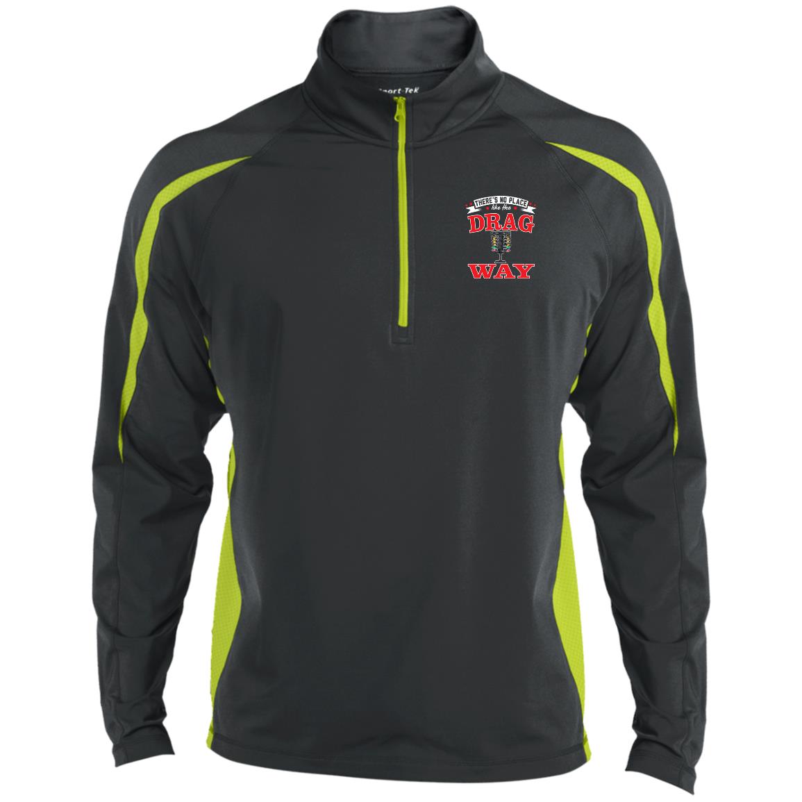 There's No Place Like The Dragway Men's Sport Wicking Colorblock 1/2 Zip
