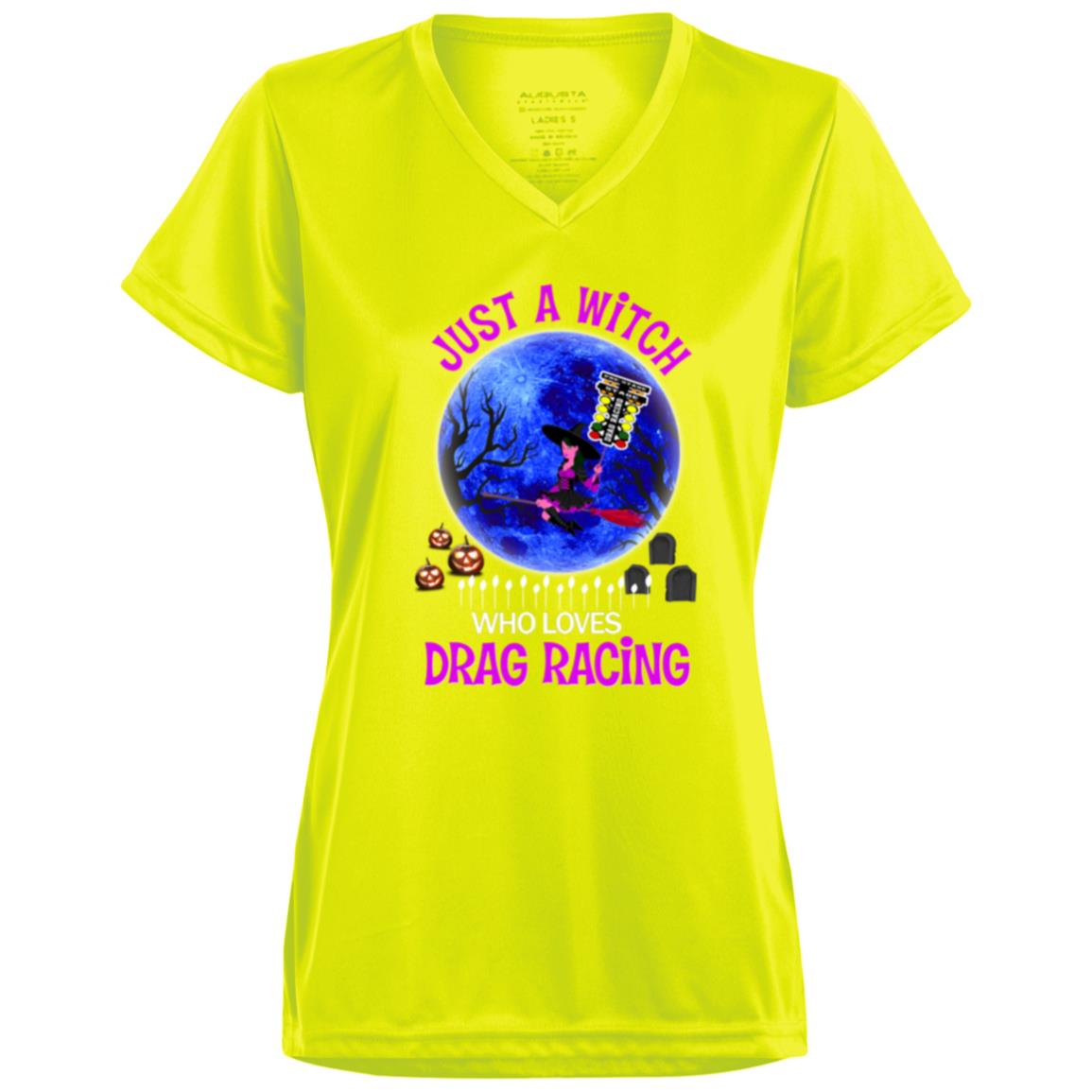 Just A Witch Who Loves Drag Racing Ladies’ Moisture-Wicking V-Neck Tee