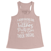F-Bomb Racing Girl With Tattoos Pretty Eyes And Thick Thighs Tank Tops